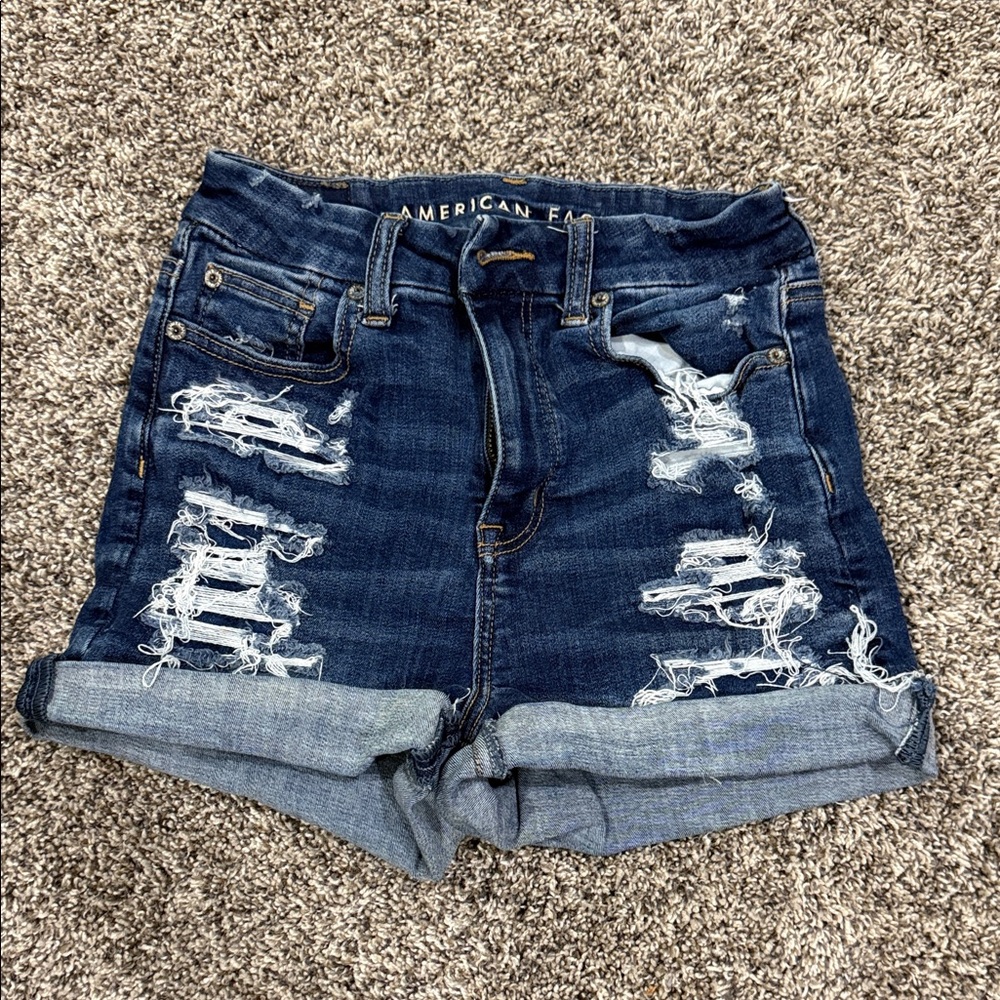 American Eagle Outfitters Dark Blue Ripped Jean Shorts